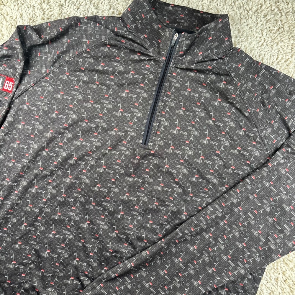 Harlestons Folly Golf Pullover Mens M Black Grey Microprint Tailored 1/4 Zip EUC
